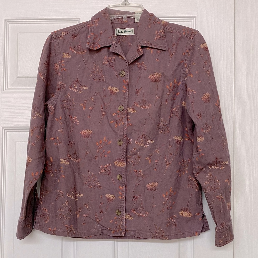 L.L. Bean Linen Blend Shacket Shirt Jacket Dusty Purple Print Sz XS